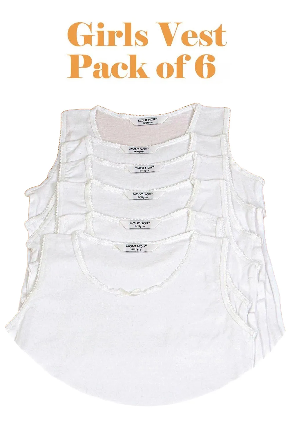 6 Pack Girls Plain White 100% Cotton Vest