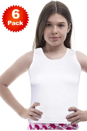 6 Pack Girls Plain White 100% Cotton Vest