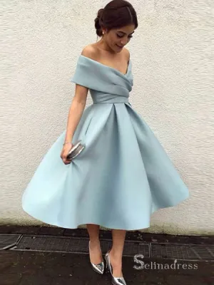 A-line Simple Homecoming Dress Off-the-shoulder Satin Short Prom Dress MHL047