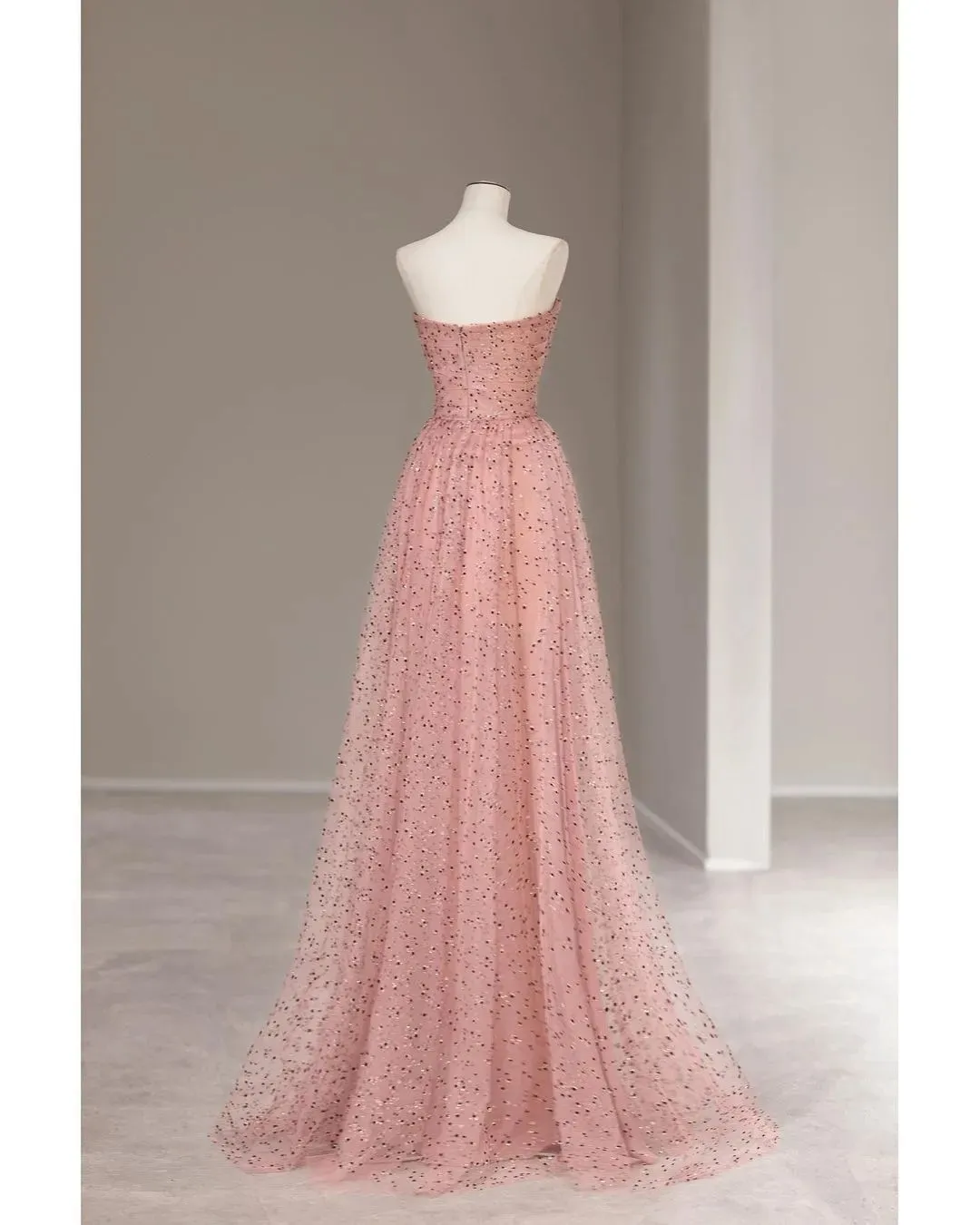 A-line Strapless Pink Long Prom Dress Cheap Beaded Formal Dresses Evening Dress KPY058