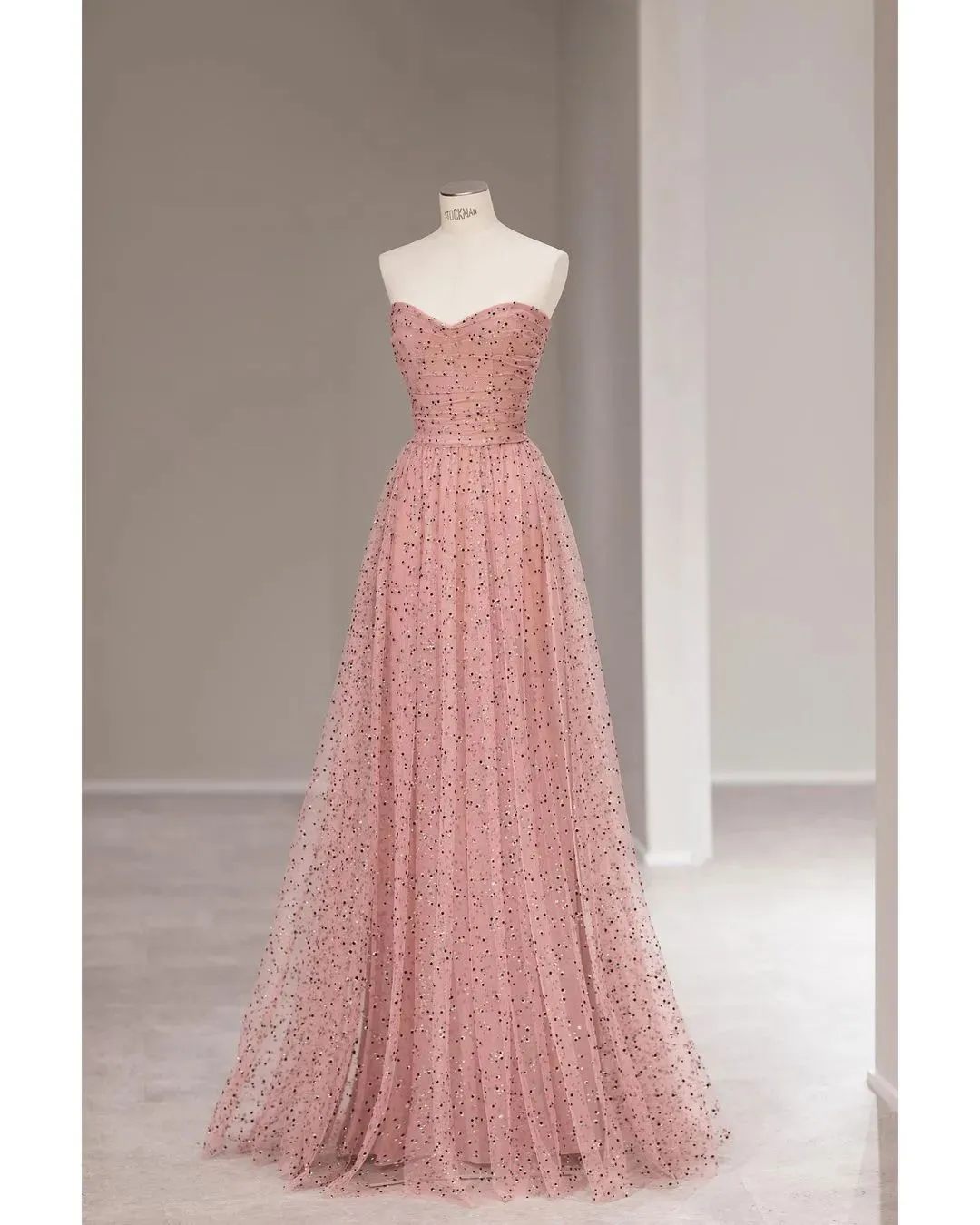 A-line Strapless Pink Long Prom Dress Cheap Beaded Formal Dresses Evening Dress KPY058