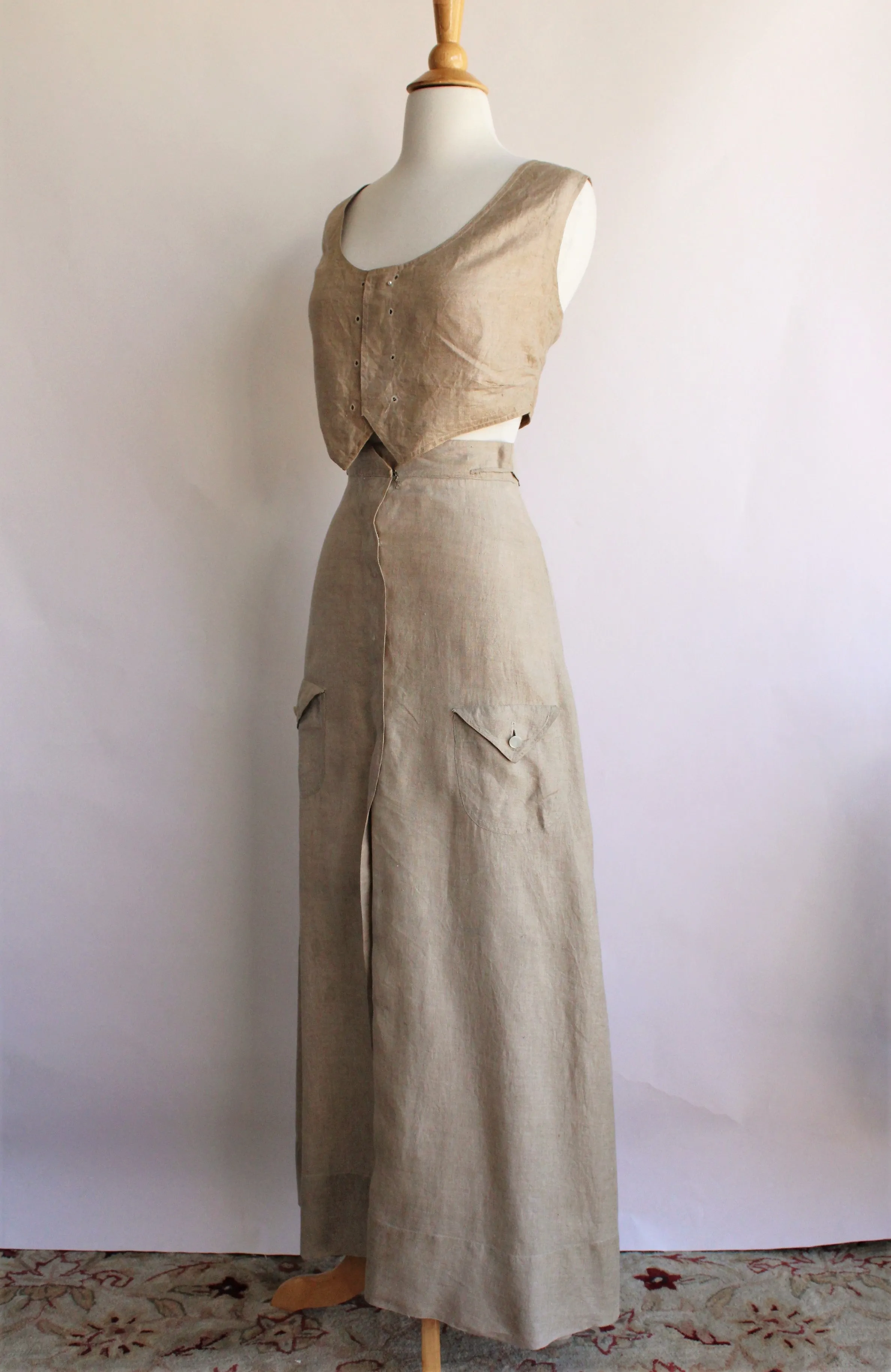 Antique 1900s Linen Skirt and Waistcoat