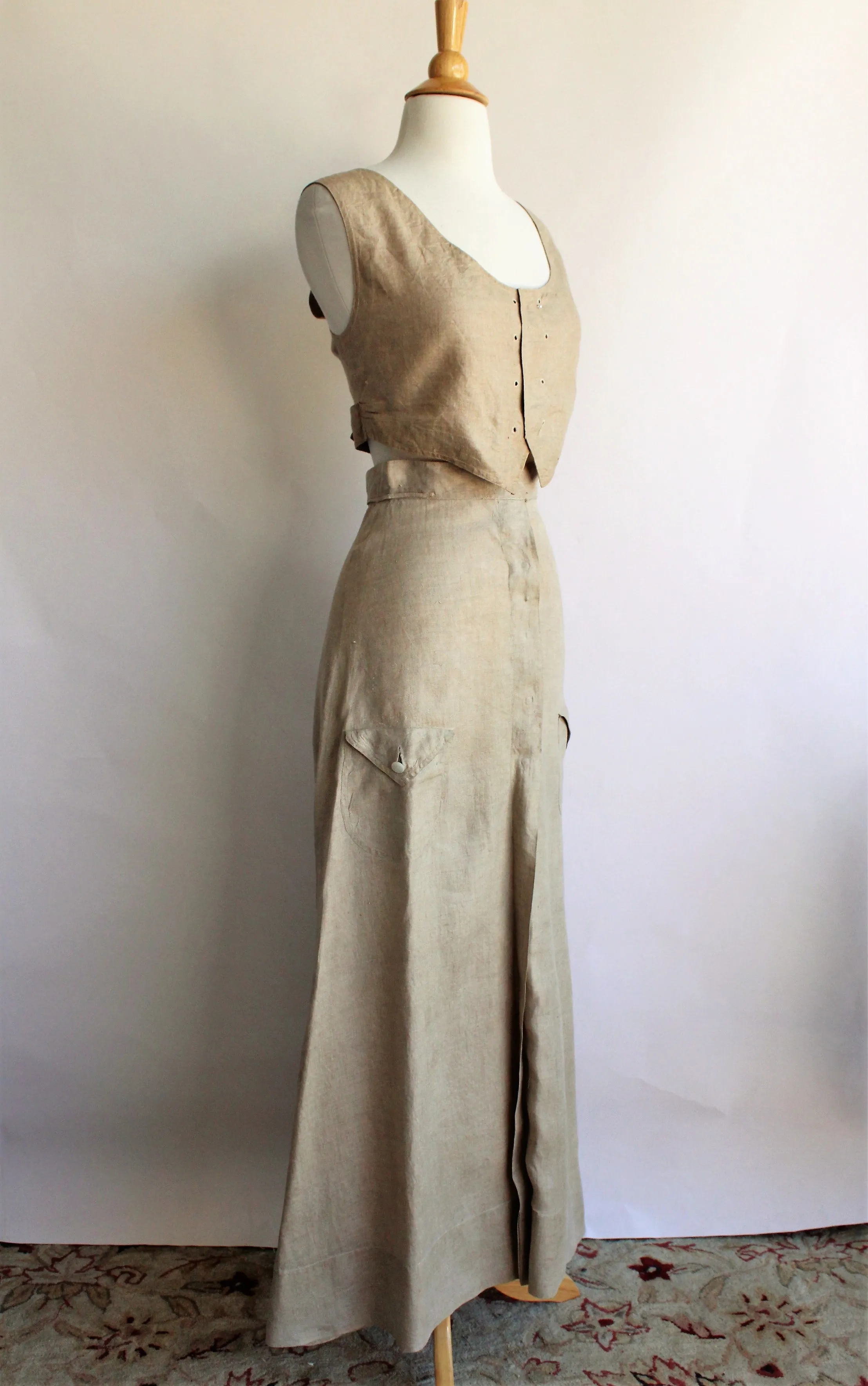 Antique 1900s Linen Skirt and Waistcoat