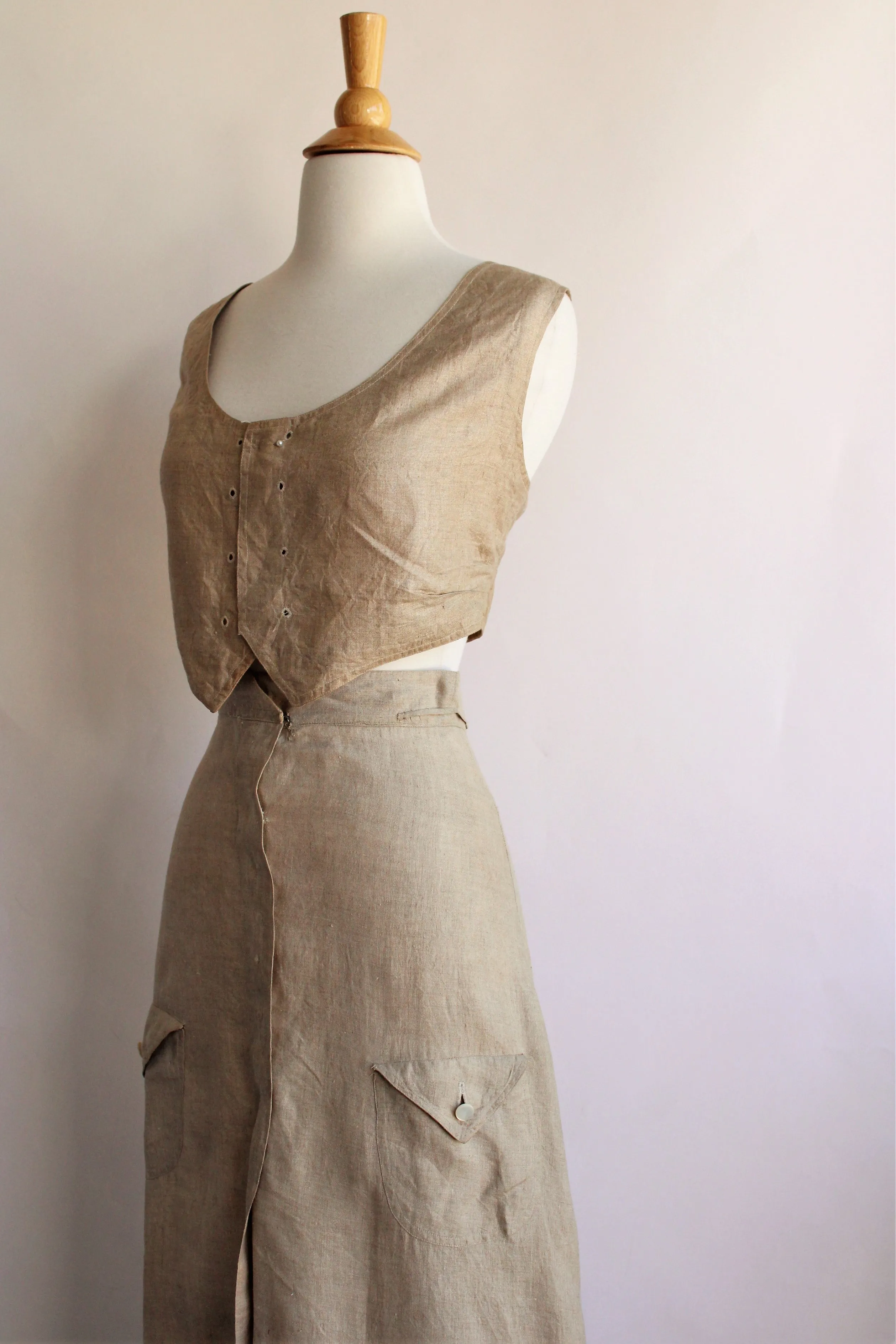 Antique 1900s Linen Skirt and Waistcoat