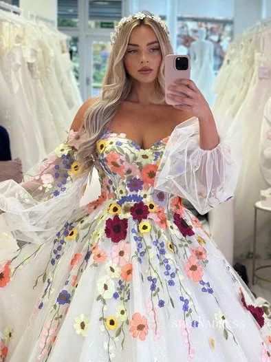 Ball Gown Floral Long Sleeve Beautiful Wedding Dresses SEK001