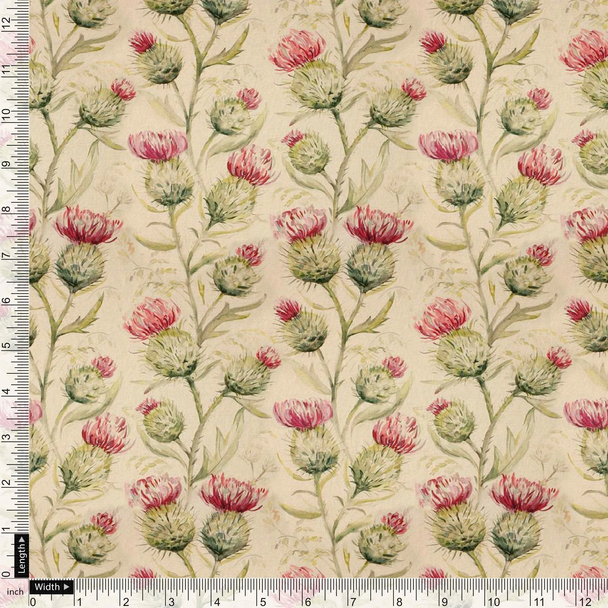Beautiful Floral Vines Over Cream Base Digital Printed Fabrics