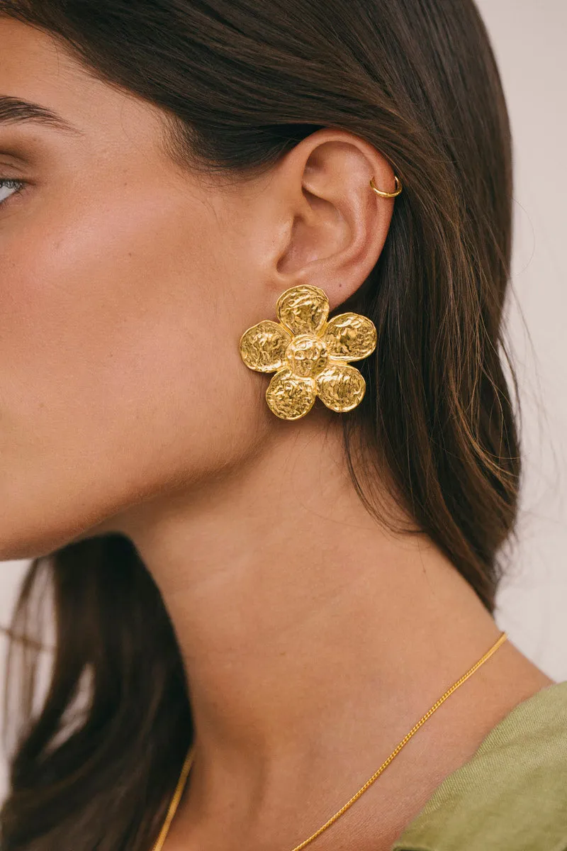 Big Flower Earring Gold Plated