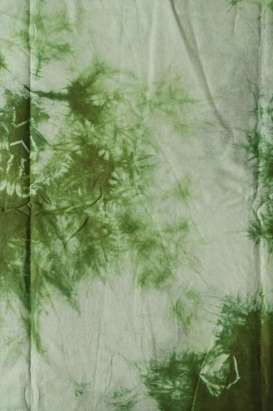 Bottle Green And Olive Tie & Dye Shibori Print On Pure Mul Cotton Fabric
