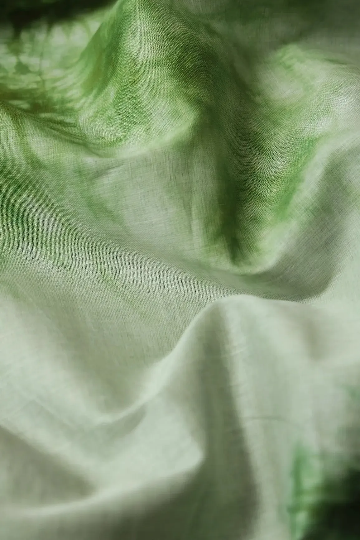 Bottle Green And Olive Tie & Dye Shibori Print On Pure Mul Cotton Fabric