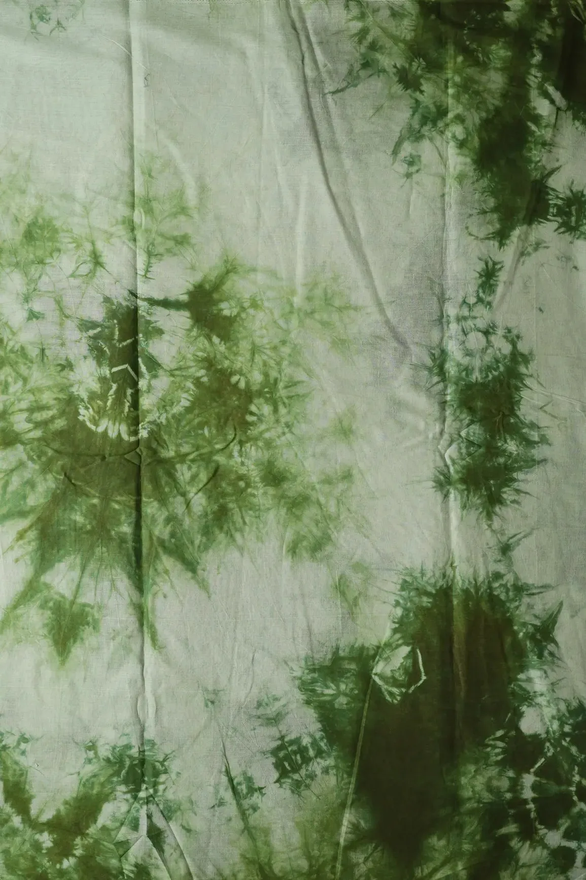 Bottle Green And Olive Tie & Dye Shibori Print On Pure Mul Cotton Fabric