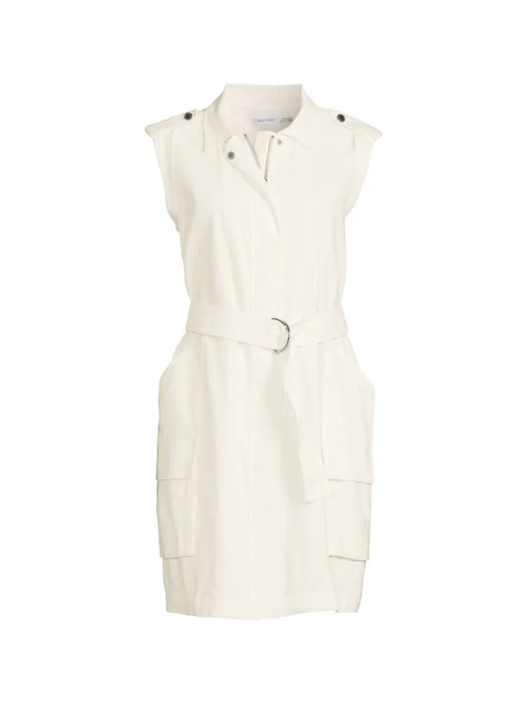 Calvin Klein Belted Vest Dress in Soft White