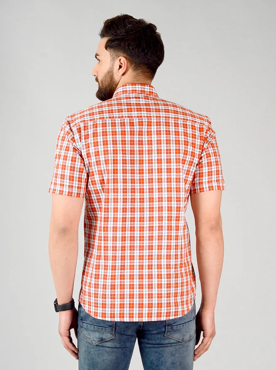 Slim Fit Cherry Tomato Checked Casual Shirt by Greenfibre