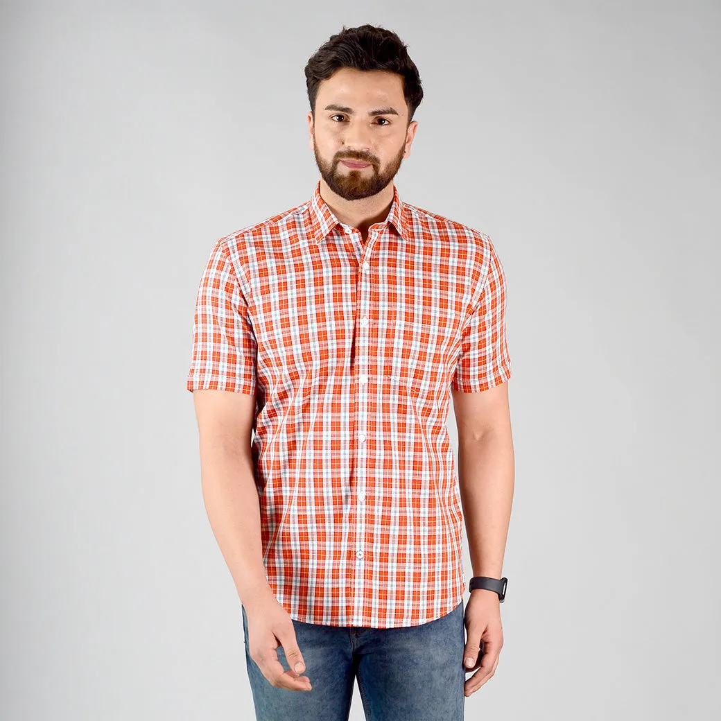 Slim Fit Cherry Tomato Checked Casual Shirt by Greenfibre