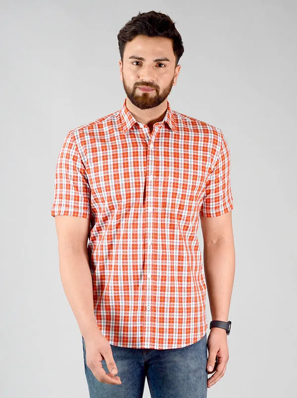 Slim Fit Cherry Tomato Checked Casual Shirt by Greenfibre