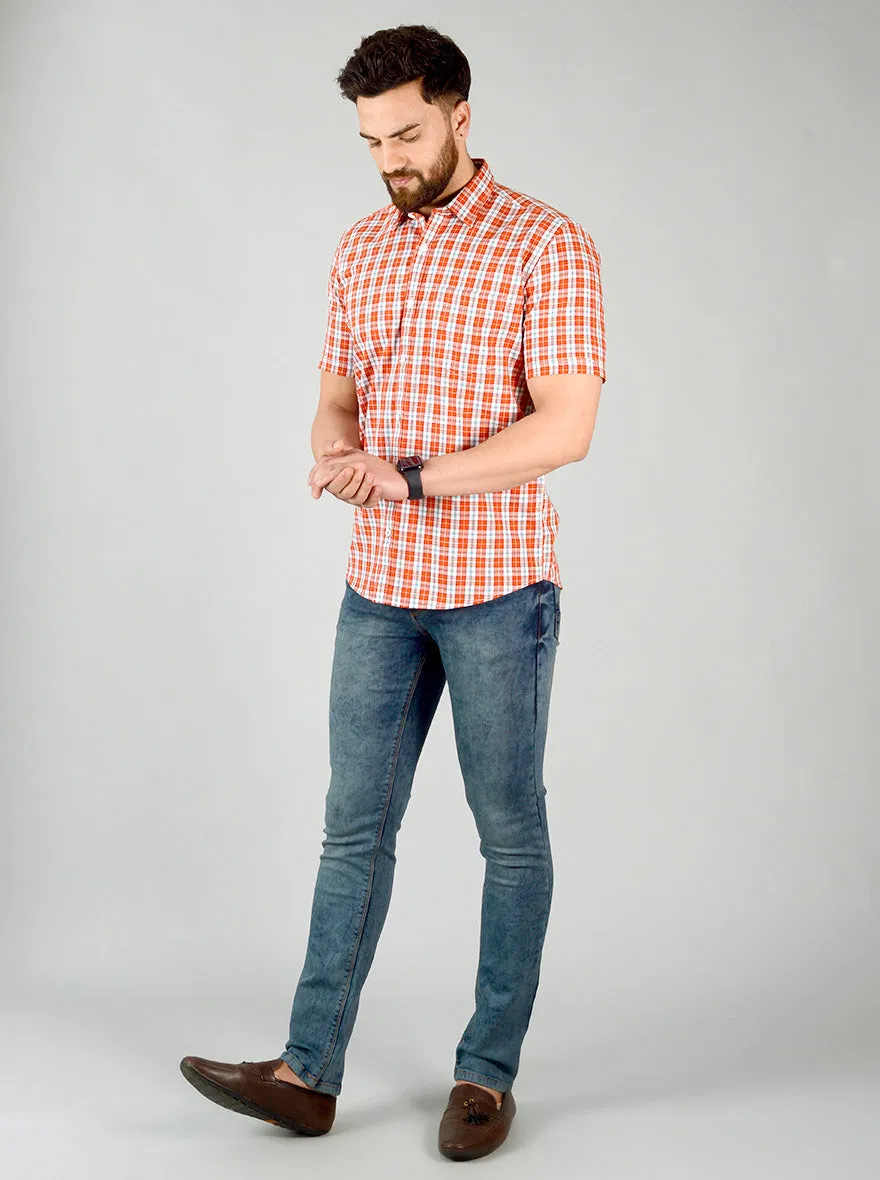Slim Fit Cherry Tomato Checked Casual Shirt by Greenfibre