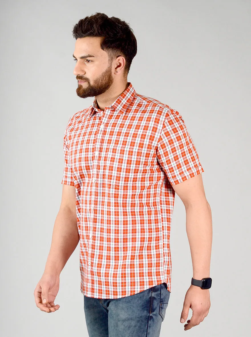 Slim Fit Cherry Tomato Checked Casual Shirt by Greenfibre