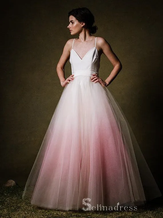 Chic A-line Spaghetti Straps Ombre Long Prom Dresses Cheap Evening Dress CBD399