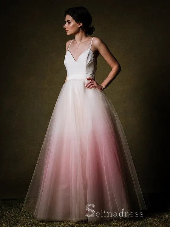 Chic A-line Spaghetti Straps Ombre Long Prom Dresses Cheap Evening Dress CBD399