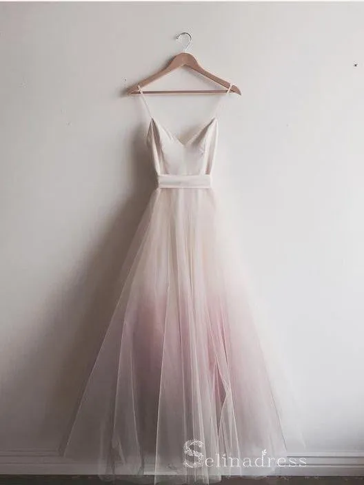 Chic A-line Spaghetti Straps Ombre Long Prom Dresses Cheap Evening Dress CBD399