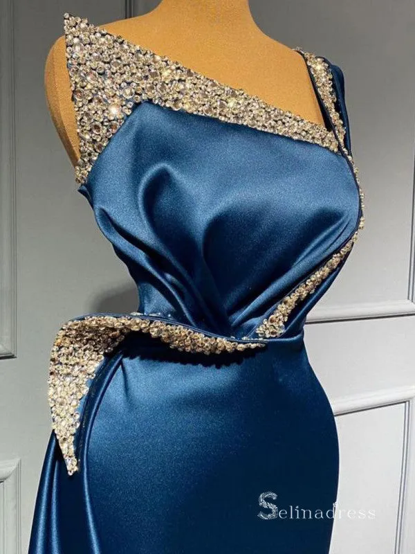 Chic Mermaid One Shoulder Long Prom Dresses Cheap Satin Evening Dresses MLH1203