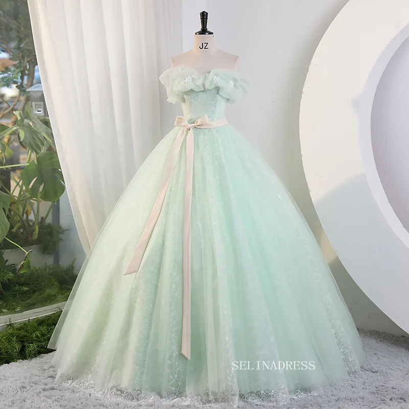 Chic Off-the shoulder Ball Gown Prom Dress Elegant Princess Dress Evening Dress #kop120