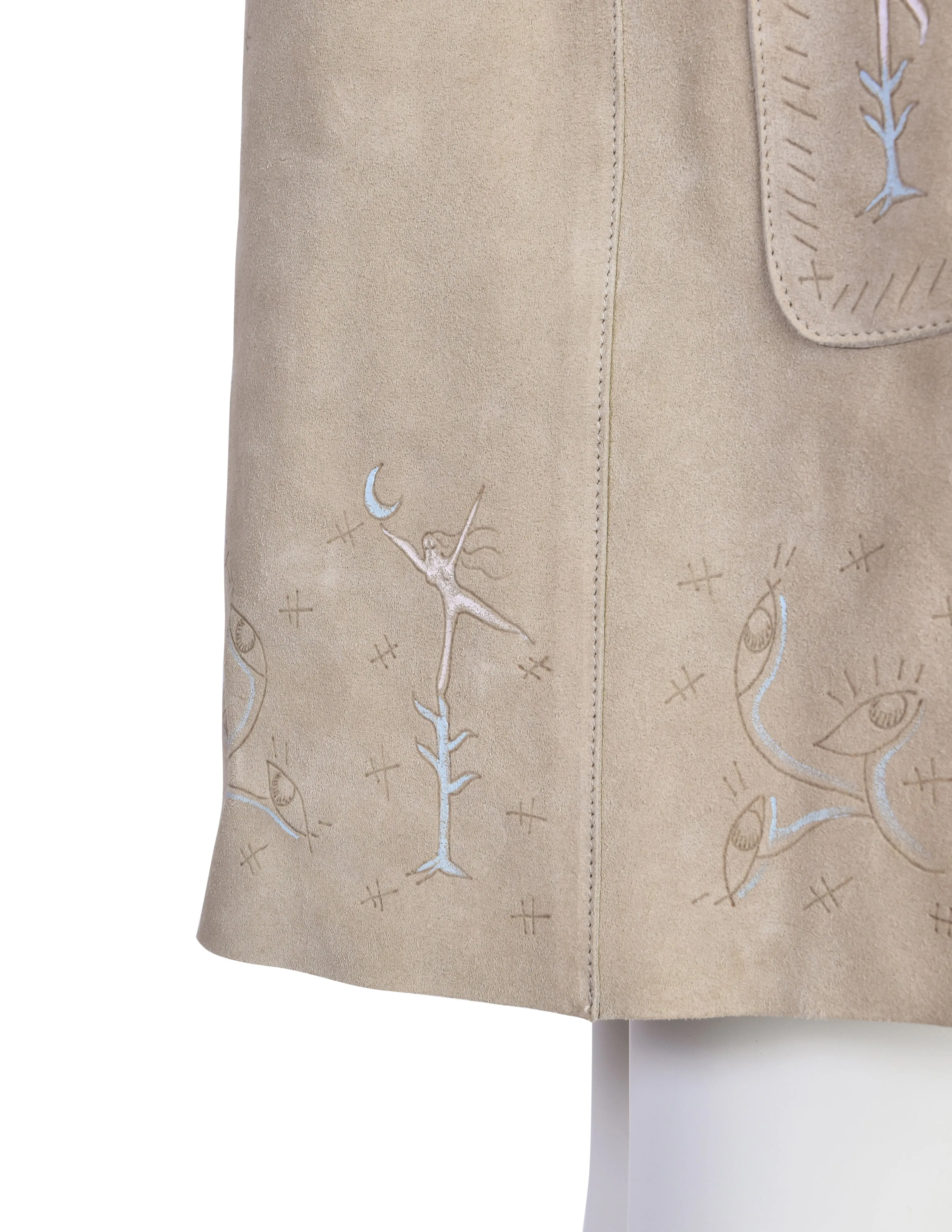 Christian Dior Pre-Fall 2017 'Le Printemps' Hand Painted Beige Suede Longline Vest