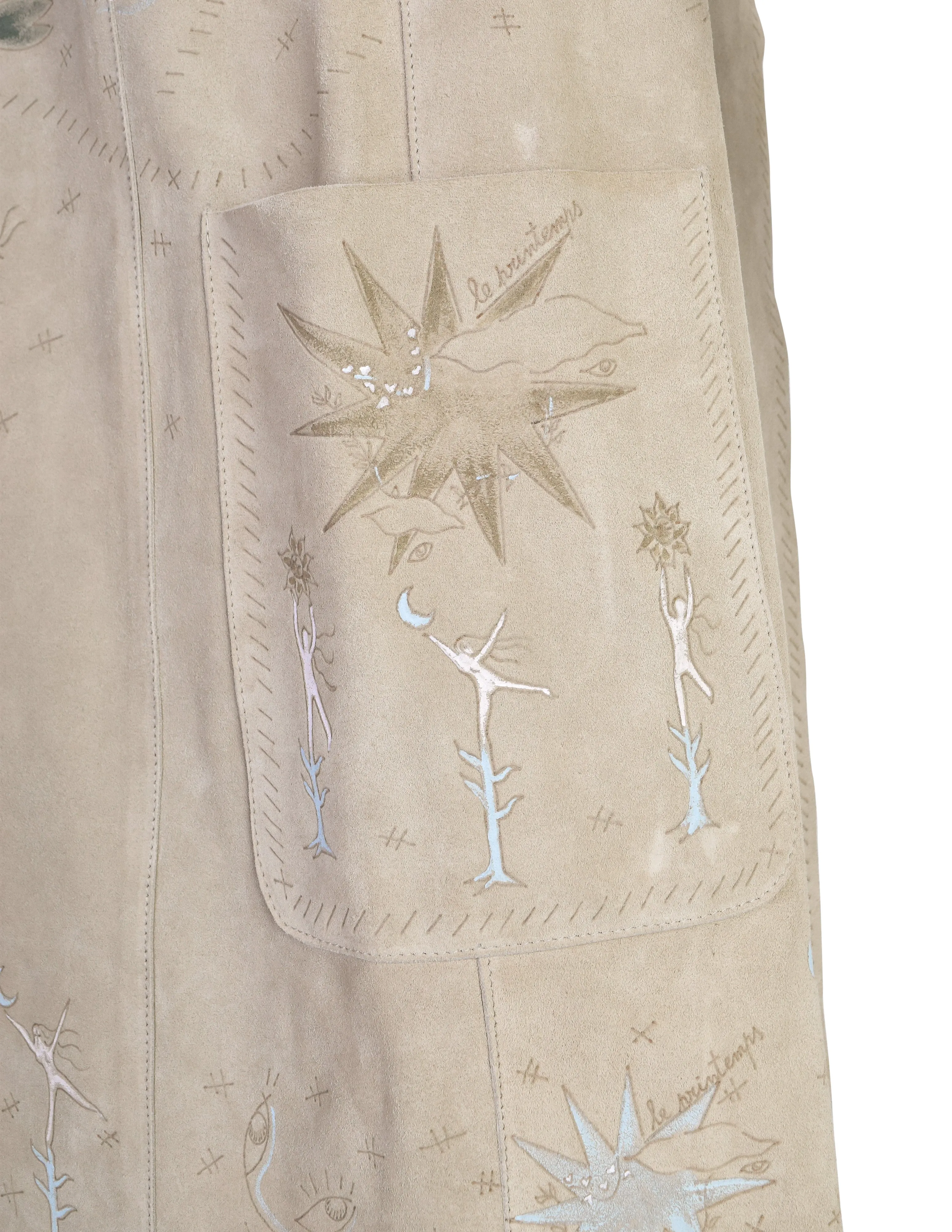 Christian Dior Pre-Fall 2017 'Le Printemps' Hand Painted Beige Suede Longline Vest