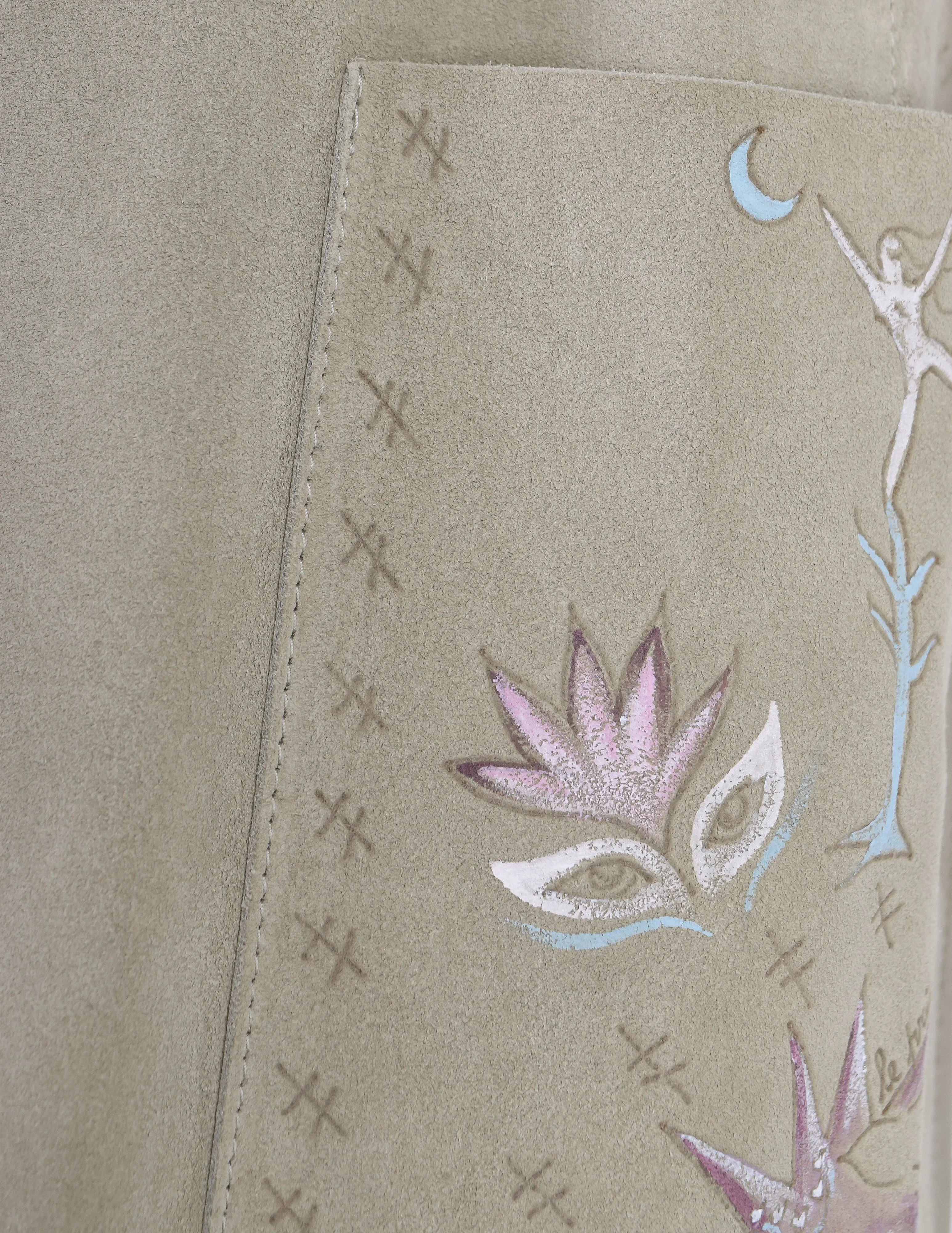 Christian Dior Pre-Fall 2017 'Le Printemps' Hand Painted Beige Suede Longline Vest