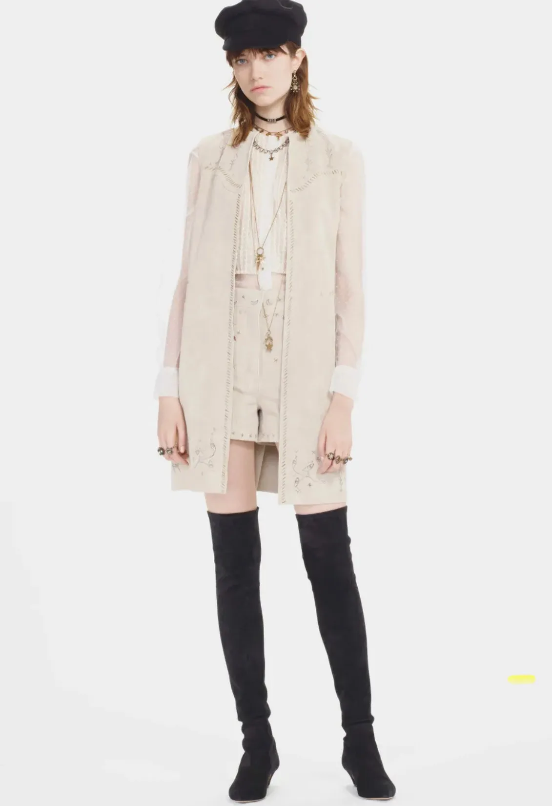Christian Dior Pre-Fall 2017 'Le Printemps' Hand Painted Beige Suede Longline Vest