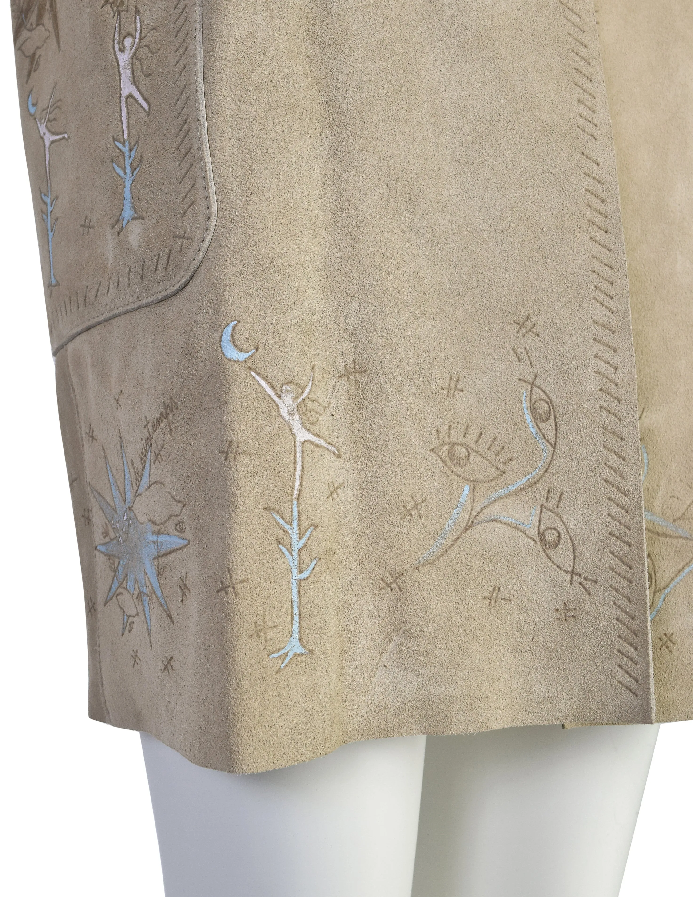 Christian Dior Pre-Fall 2017 'Le Printemps' Hand Painted Beige Suede Longline Vest
