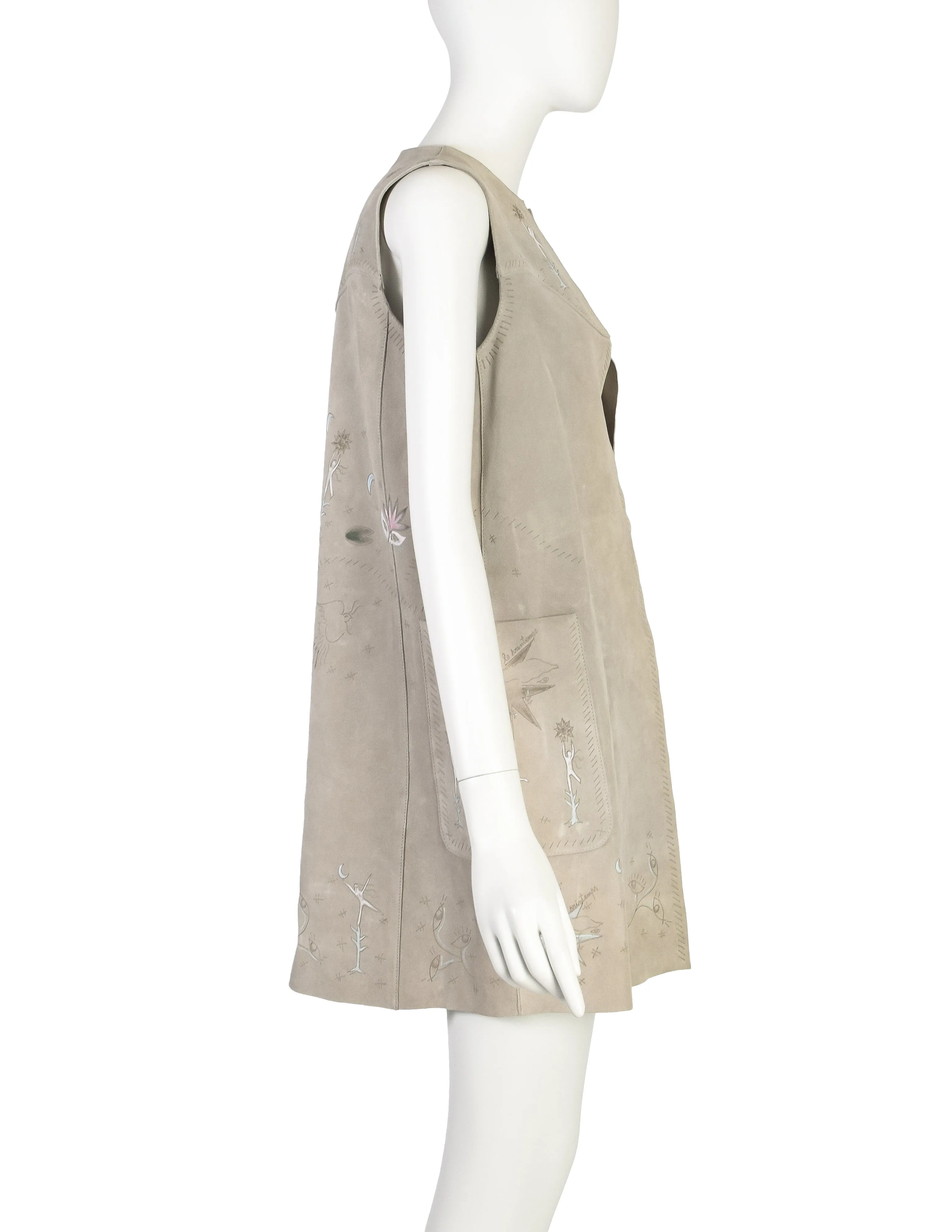 Christian Dior Pre-Fall 2017 'Le Printemps' Hand Painted Beige Suede Longline Vest