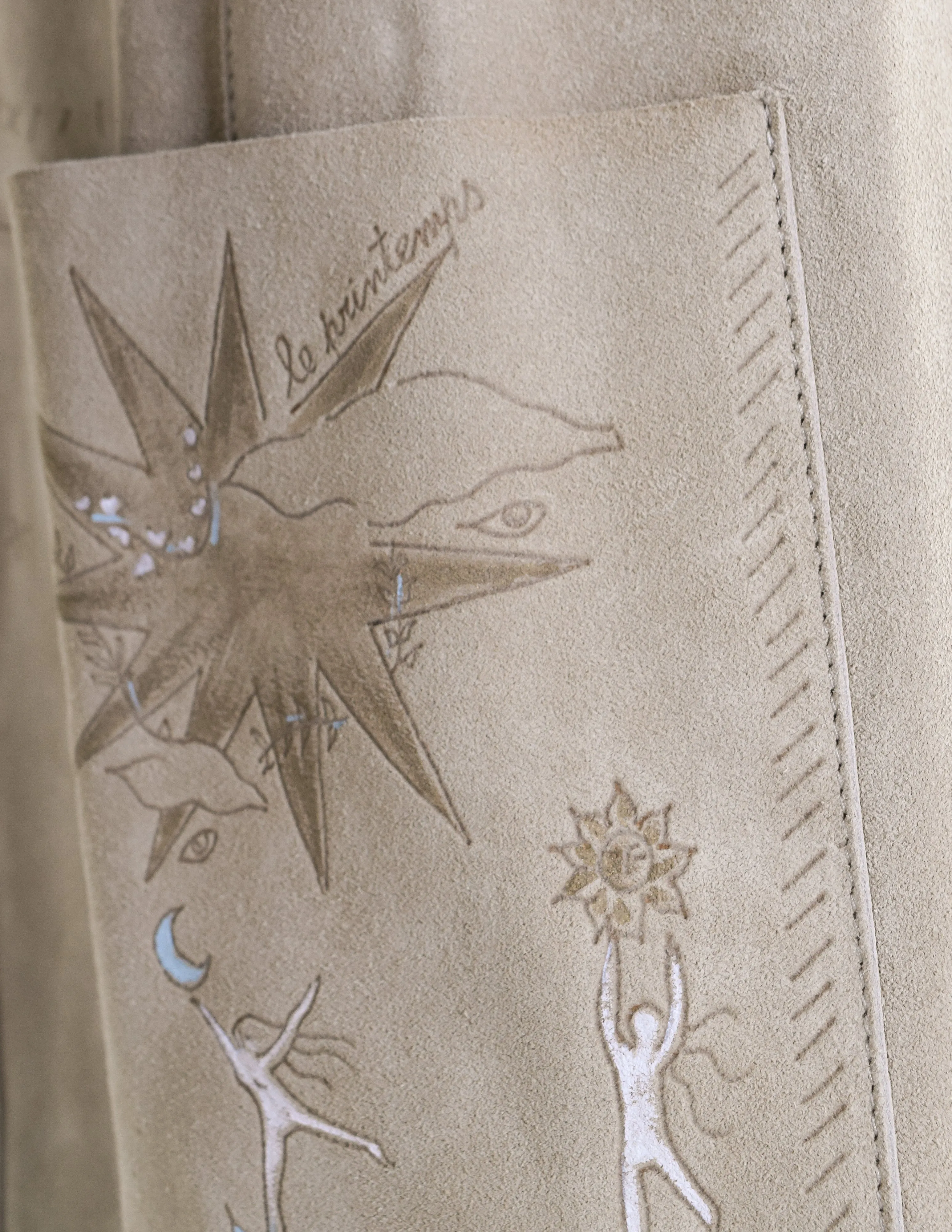 Christian Dior Pre-Fall 2017 'Le Printemps' Hand Painted Beige Suede Longline Vest