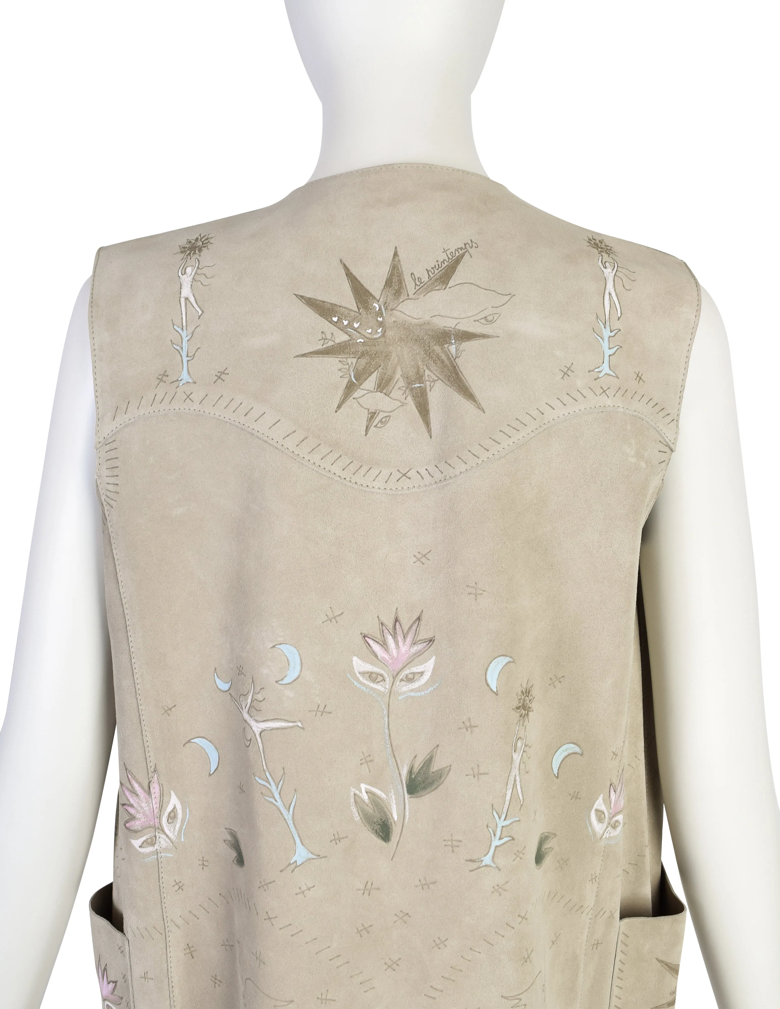 Christian Dior Pre-Fall 2017 'Le Printemps' Hand Painted Beige Suede Longline Vest
