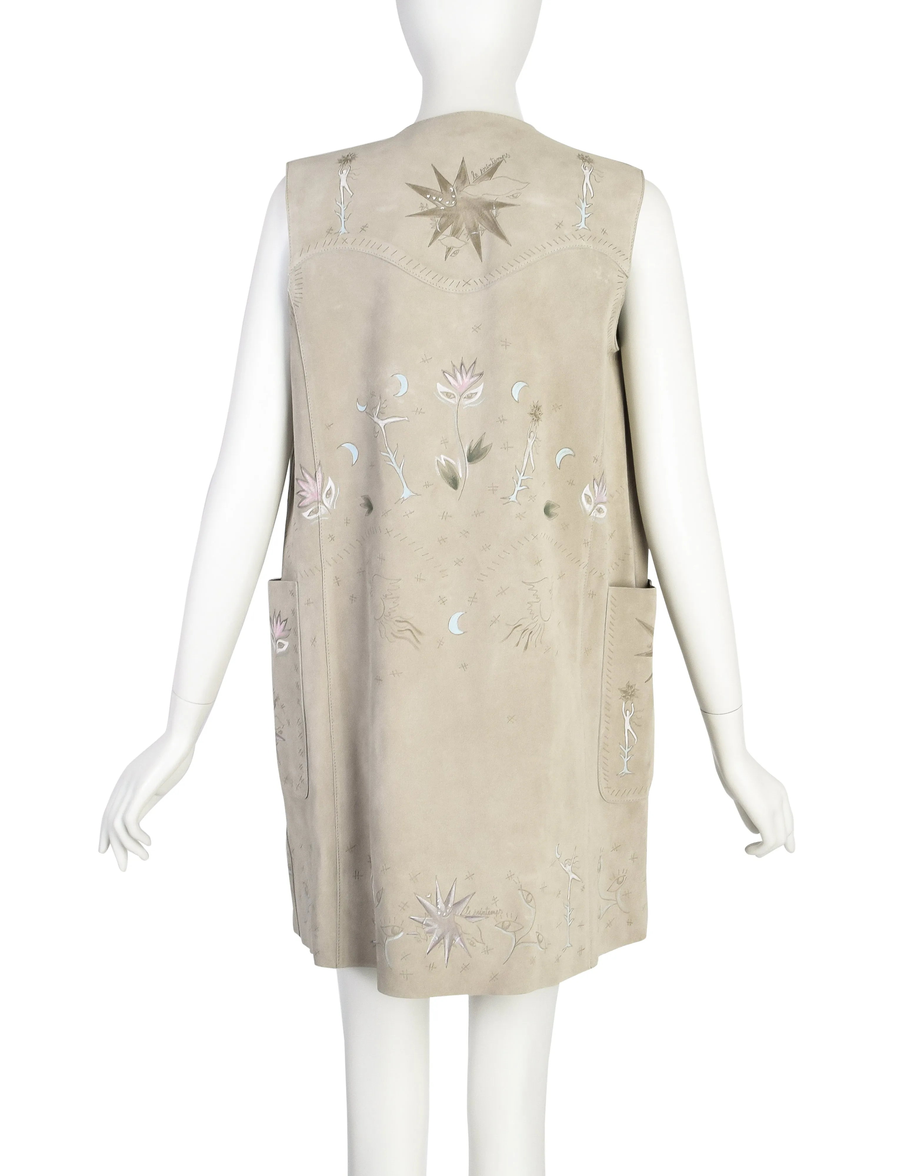 Christian Dior Pre-Fall 2017 'Le Printemps' Hand Painted Beige Suede Longline Vest