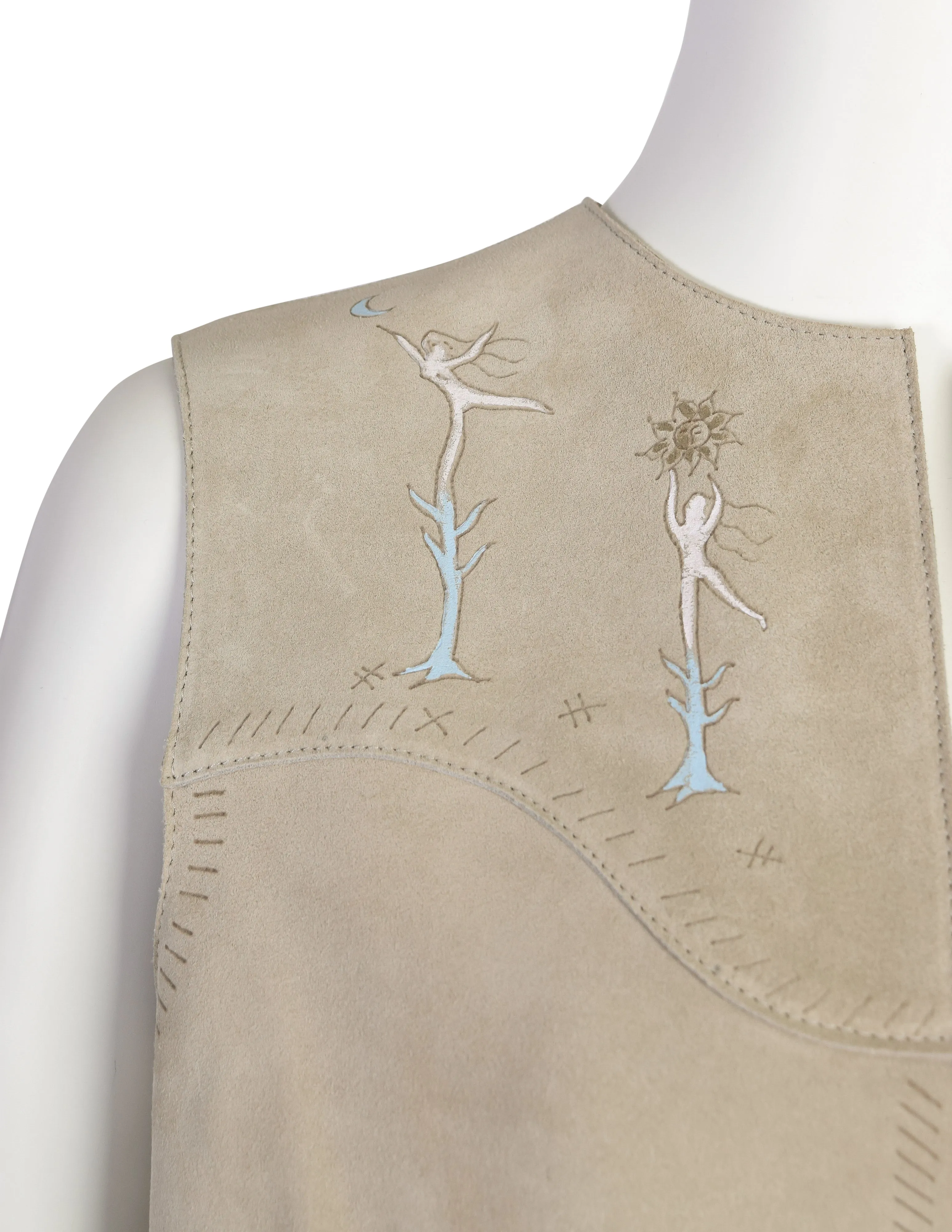 Christian Dior Pre-Fall 2017 'Le Printemps' Hand Painted Beige Suede Longline Vest