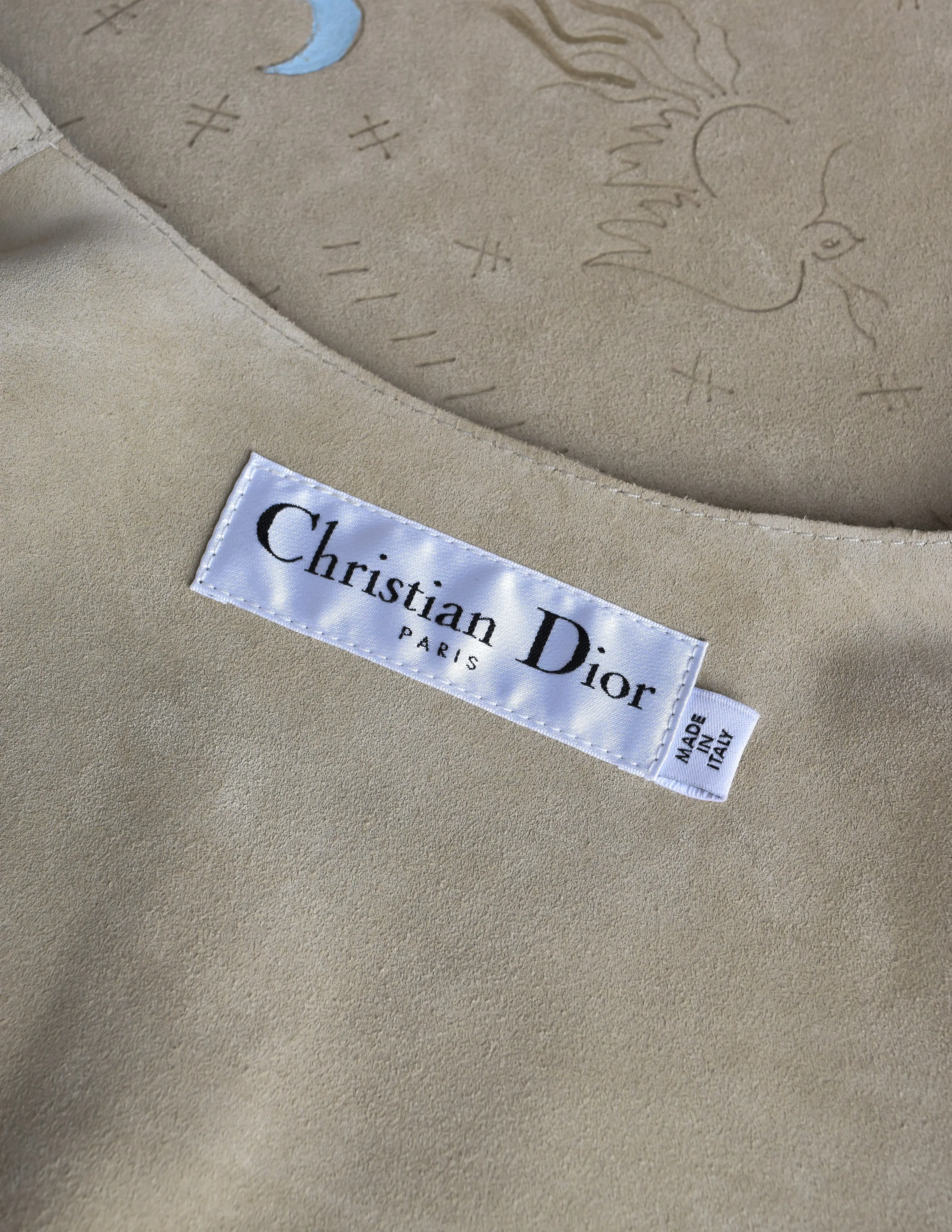 Christian Dior Pre-Fall 2017 'Le Printemps' Hand Painted Beige Suede Longline Vest
