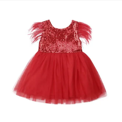 Feather Sequin Toddler Pageant Dresses Princess Tulle Tutu Girl Dress Wedding Pageant Party Baby Dresses