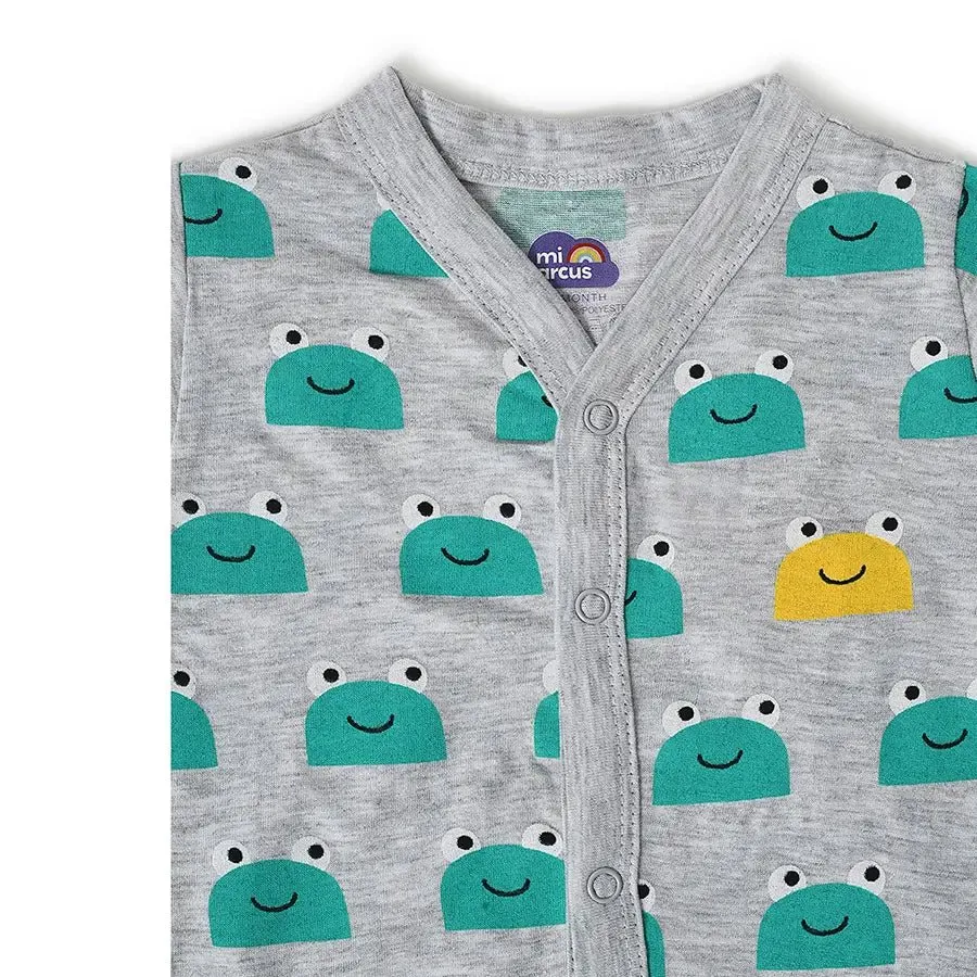 Frog Face Print ( Front Open Vest & Pyjama Set )