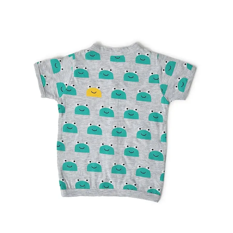 Frog Face Print ( Front Open Vest & Pyjama Set )