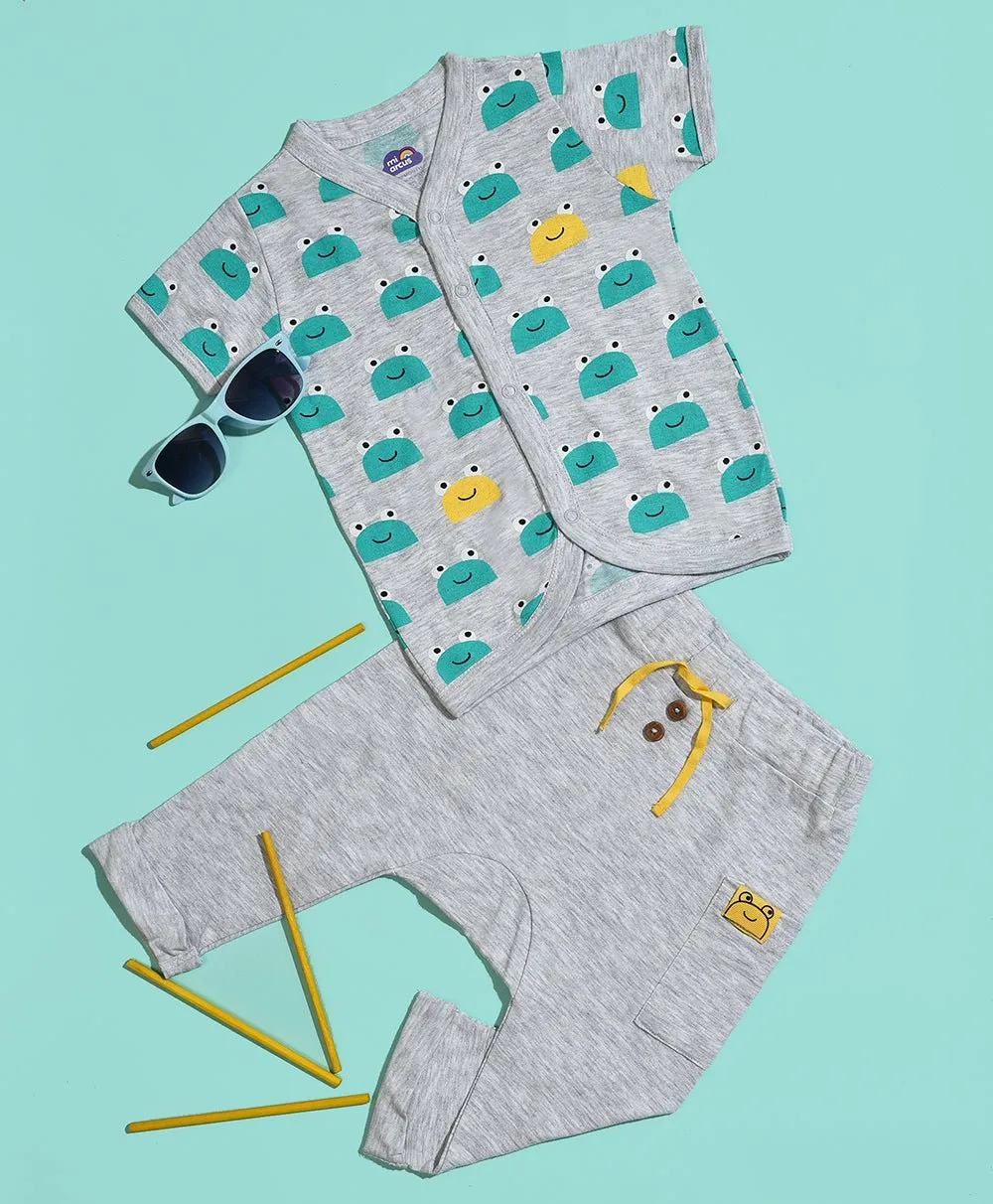 Frog Face Print ( Front Open Vest & Pyjama Set )