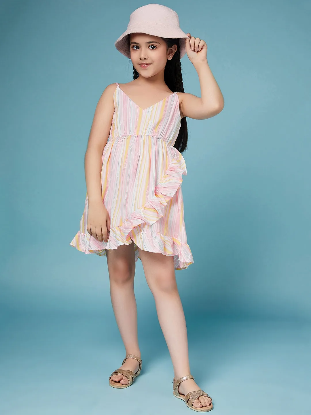 Girls Striped Cotton A-Line Dress