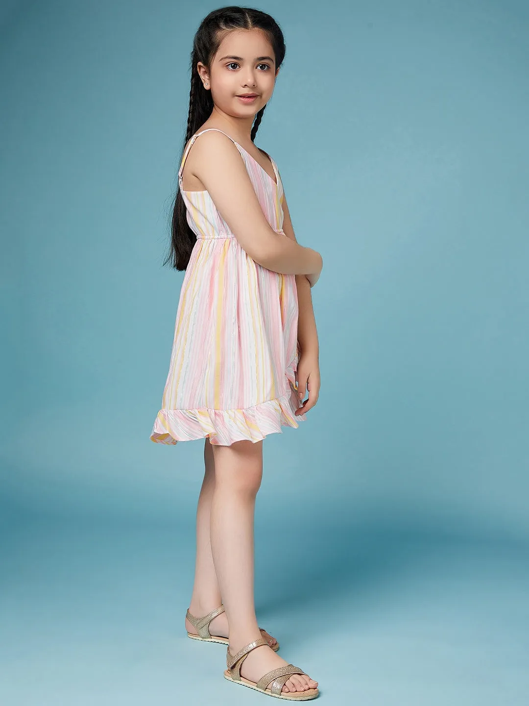 Girls Striped Cotton A-Line Dress