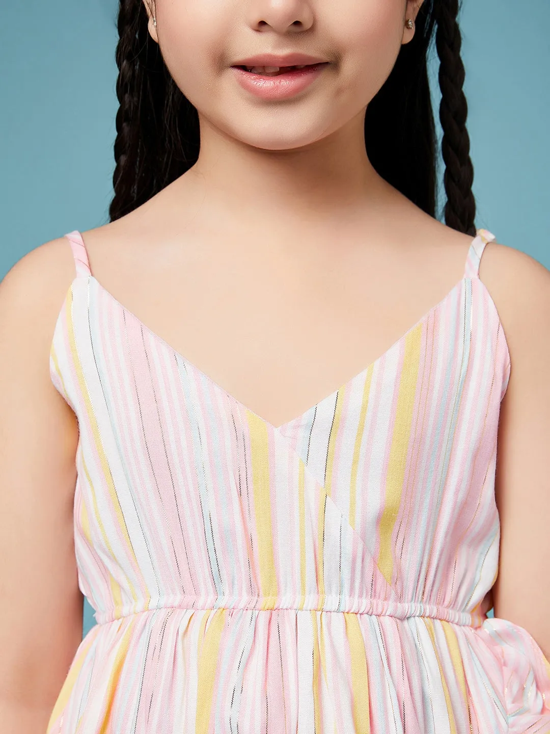 Girls Striped Cotton A-Line Dress