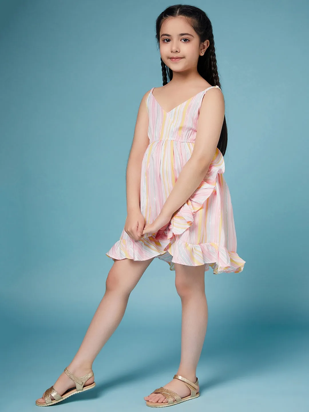 Girls Striped Cotton A-Line Dress