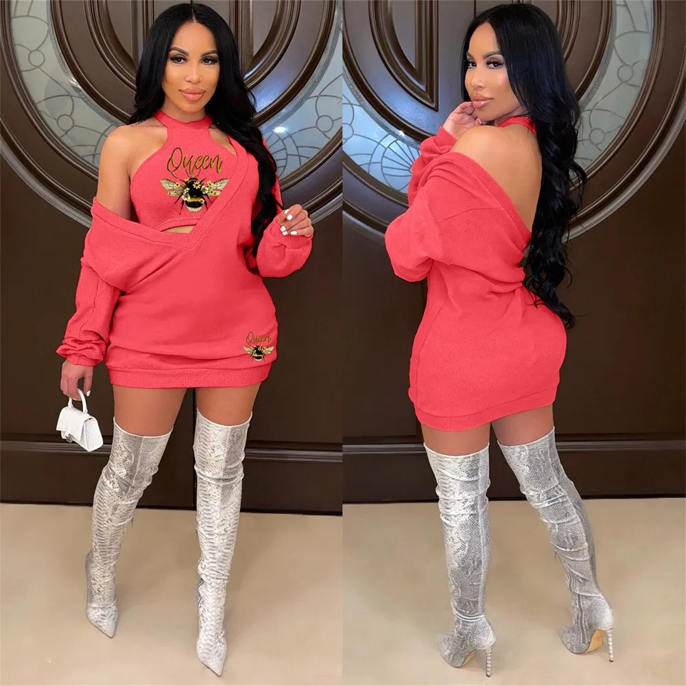 HLJ&GG Fashion Streetwear Two Piece Sets Women PINK Letter Print Crop Vest And Dress Outfits 2022 New Matching Suits Clothing