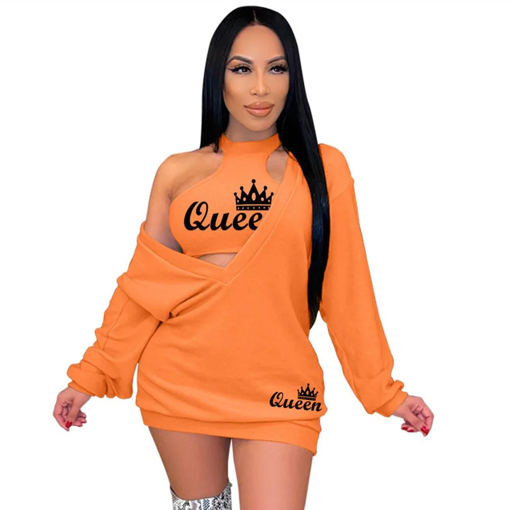 HLJ&GG Fashion Streetwear Two Piece Sets Women PINK Letter Print Crop Vest And Dress Outfits 2022 New Matching Suits Clothing