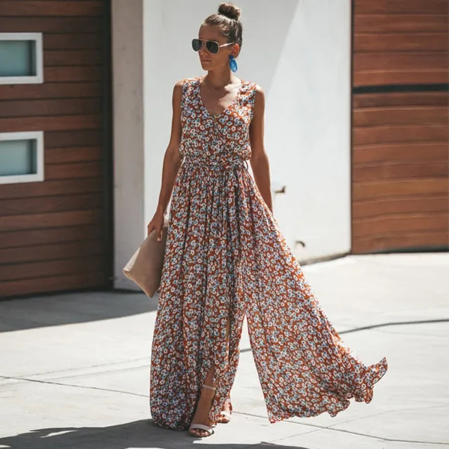LANFUBEISI Jastie Women Summer Dress Floral Print Maxi Dresses Bohemian Hippie Beach Long Dress Women's Clothing  vestidos de verano