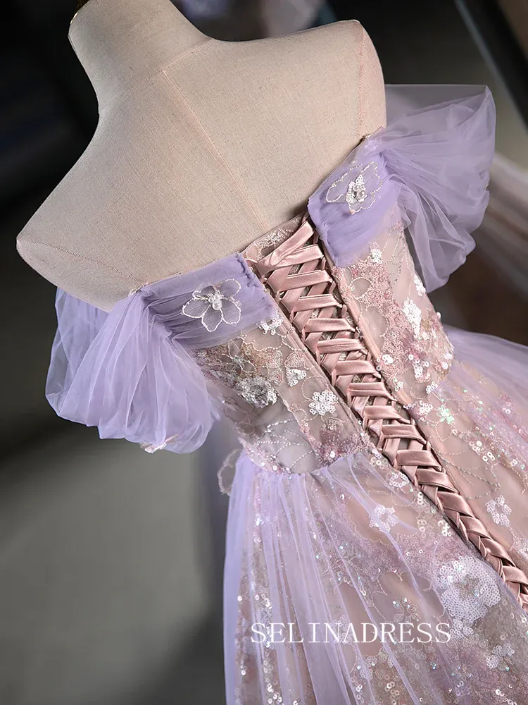 Lovely Lilac Homecoming Dresses Hoco Dress Sequins Lace Cocktail Dress #TKL1896