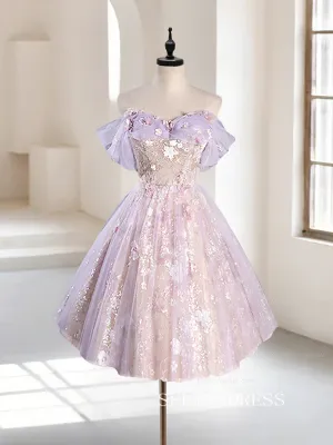 Lovely Lilac Homecoming Dresses Hoco Dress Sequins Lace Cocktail Dress #TKL1896