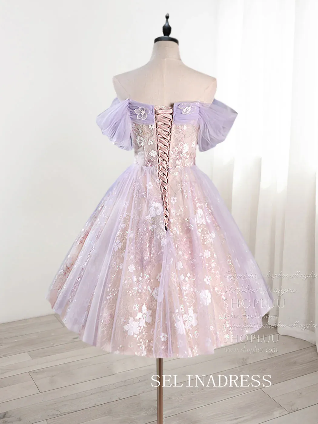Lovely Lilac Homecoming Dresses Hoco Dress Sequins Lace Cocktail Dress #TKL1896